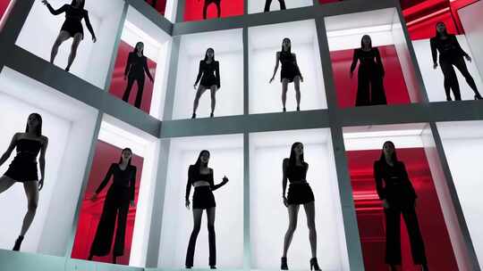 红白格子里的模特群像时尚背景（合集）