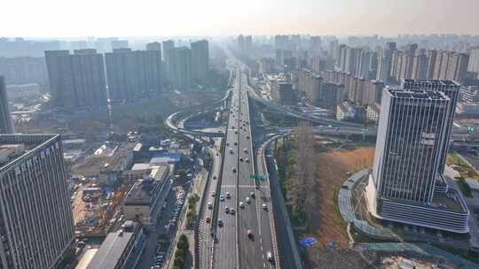 杭州城市高架路航拍4K