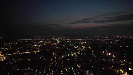 浙江绍兴城市夜景灯光航拍