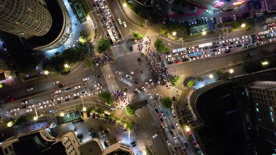 福州城市天际线五四路交通路口航拍高楼夜景