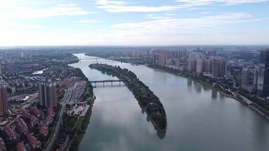 湖南衡阳东洲岛湘江城市风光航拍