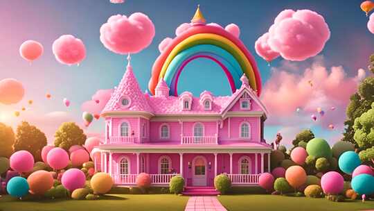 可爱卡通棉花糖气球糖果屋儿童卡通背景视频