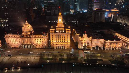 上海外滩万国建筑夜景航拍