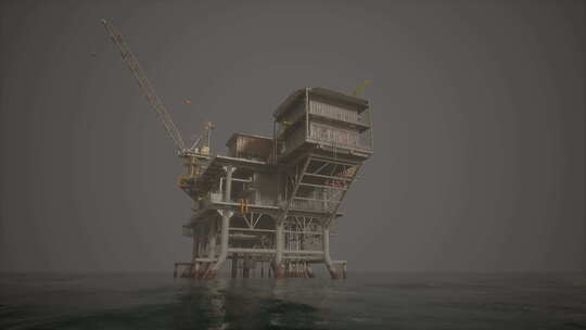 矗立在浩瀚海洋中的石油钻井平台视频素材模板下载