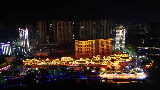 航拍贵州铜仁中南门古城夜景