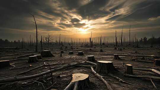 森林砍伐枯树失衡树桩沙化沙尘暴破坏环境