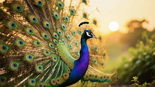 孔雀在日落中漫步