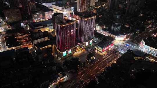 长沙步行街印象城夜景航拍