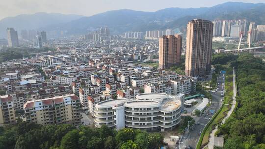 航拍大景建筑群城市楼房升高