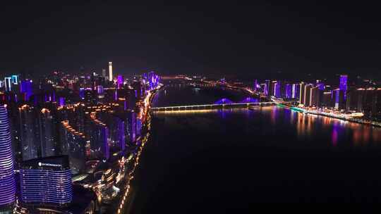长沙夜景城市航拍景色