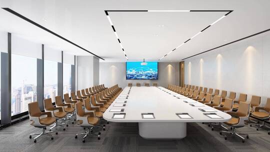 大型商务写字楼会议室三维视频素材模板下载