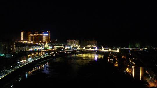 城市航拍湖南新晃晃州风雨桥夜景