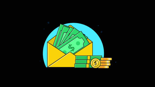 打开装有钱和金币的信封。省钱概念动画视频