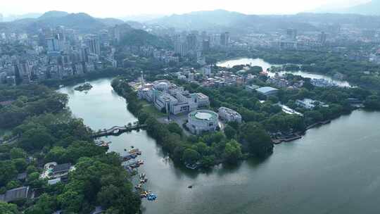 福州西湖公园航拍福建博物院城市公园风景