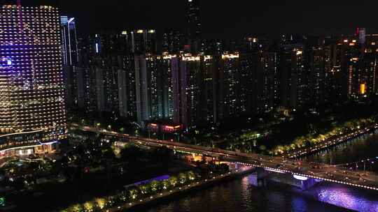 广州城市夜景交通航拍
