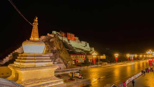 布达拉宫夜景与街景