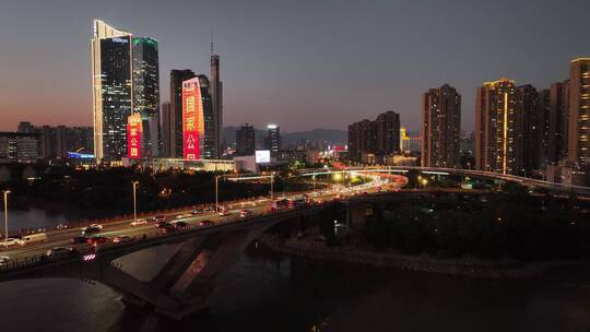 航拍福州闽江尤溪洲大桥道路江景