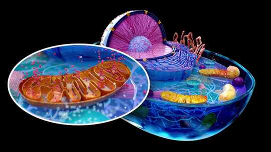 4K生物细胞和线粒体的抽象动画