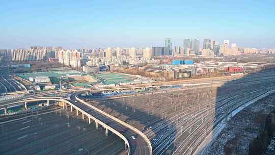 北京城市街道交通高视角白昼风光