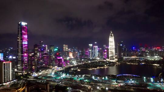 延时航拍夜晚深圳市区CBD现代都市风光视频素材模板下载