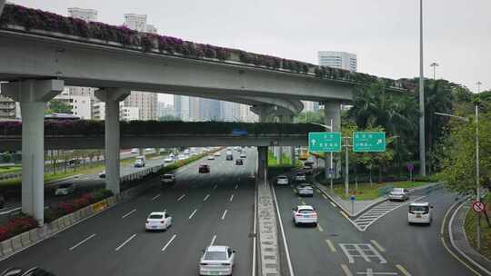 【正版素材】公路车流阴天城市