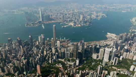 香港港岛中环航拍 晴天城市大景