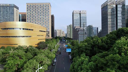 杭州滨江城区现代城市建筑和道路航拍