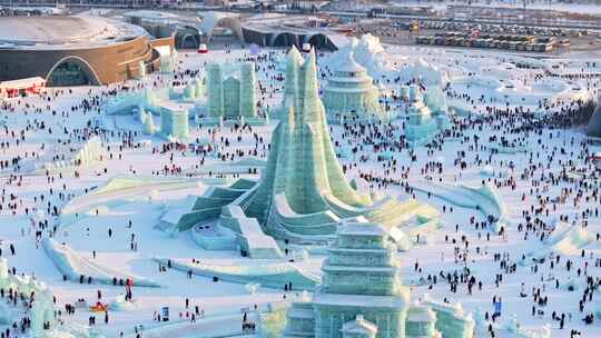 中国黑龙江哈尔滨冰雪大世界航拍