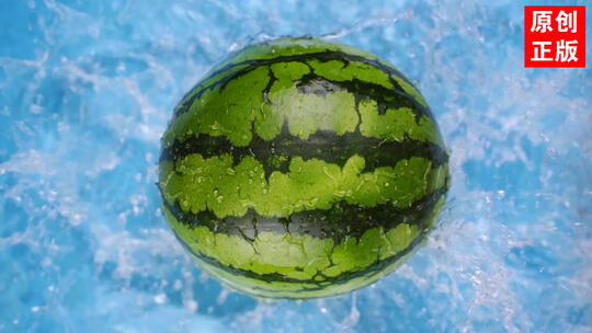 西瓜水花泼水蓝背景创意水果视频实拍
