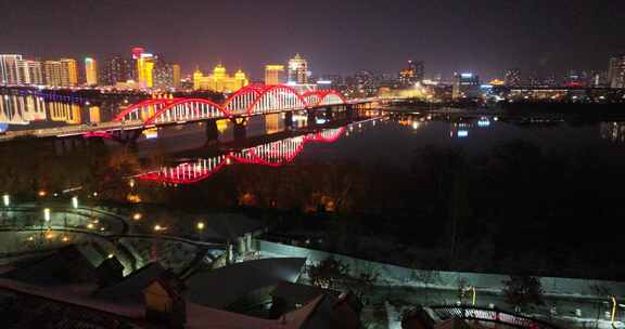 吉林江湾大桥夜景航拍