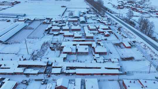 内蒙古冬季村屯嘎查雪景