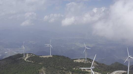 风力发电航拍高山云海视频素材模板下载