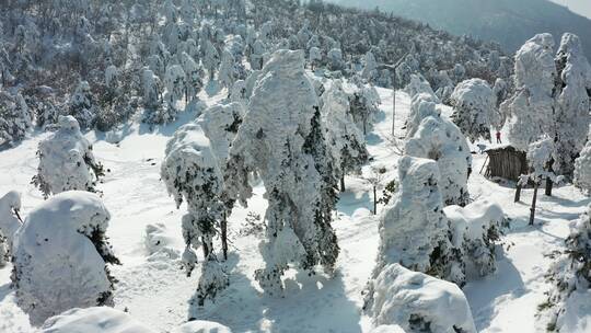 冬季浙江临安百丈岭雪景风光 航拍