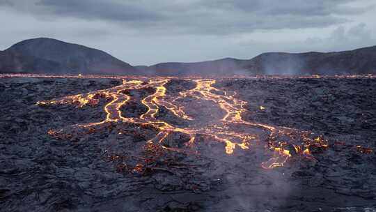 火山，山，熔岩，流动