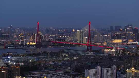 上海杨浦大桥夜景航拍视频素材模板下载