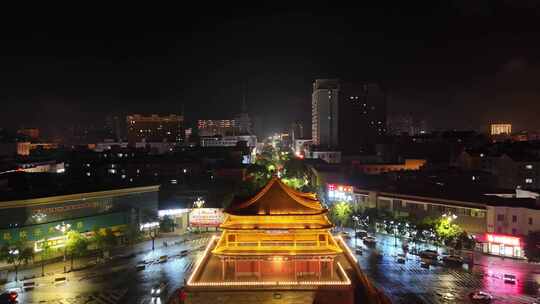 甘肃张掖钟鼓楼夜景航拍