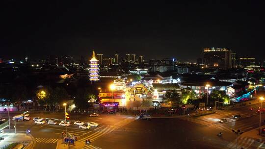中国江苏无锡南台寺夜景航拍