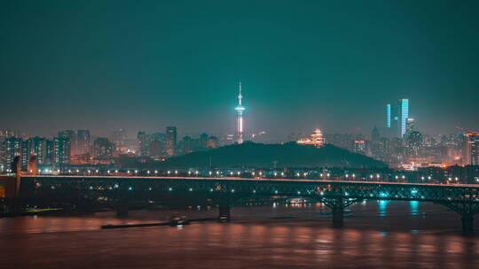 南京_南京长江大桥_江苏电视塔_夜景延时视频素材模板下载