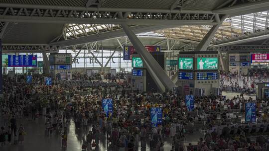 6k春运高铁站人流旅客延时摄影车站人海视频素材模板下载