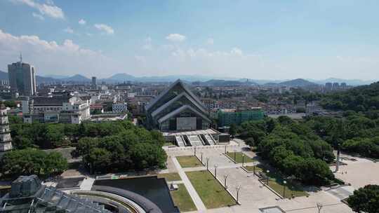 浙江绍兴大剧院地标建筑航拍