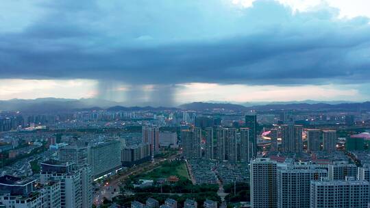 义乌城市暴雨雨阵夜景风光4K航拍
