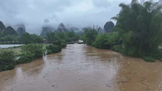 桂林夏季暴雨洪水航拍