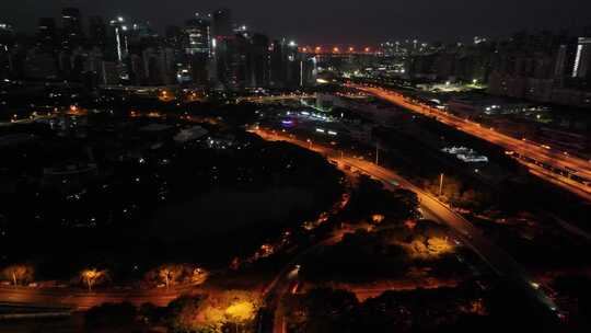 深圳南山区高速公路夜景航拍