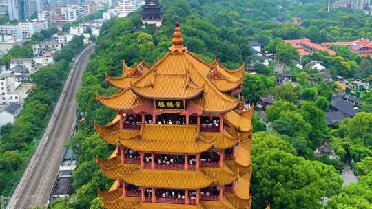 武汉黄鹤楼航拍湖北武昌区地标建筑城市风景