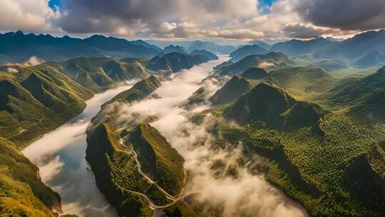 航拍山峦云海自然风光