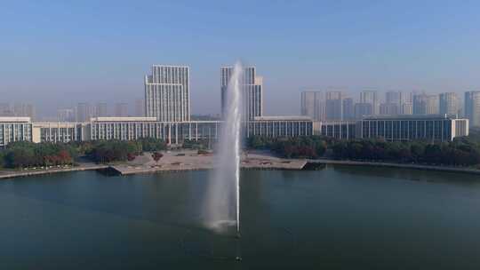 4K 无锡市政府 市民中心 尚贤河喷泉视频素材模板下载
