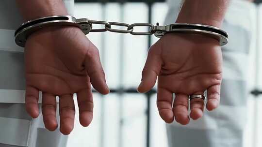 戴手铐的双手特写