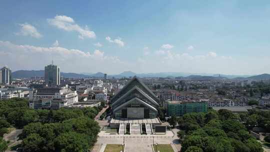 浙江绍兴大剧院地标建筑航拍