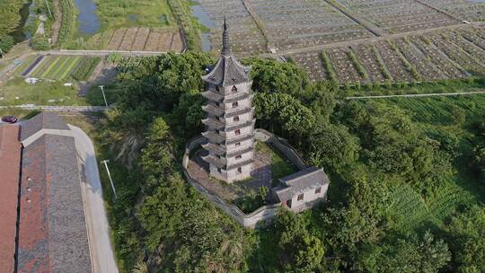 航拍宁波慈城彭山塔