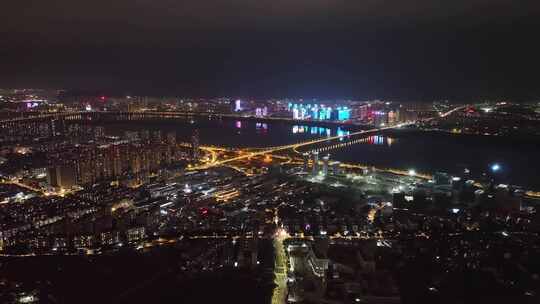 航拍福州闽江两岸风光夜景城市夜晚高空风景